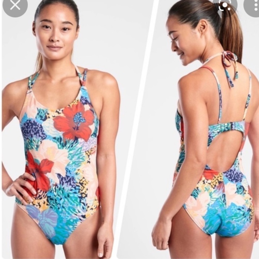 Athleta swimsuit womens floral keyhole printed